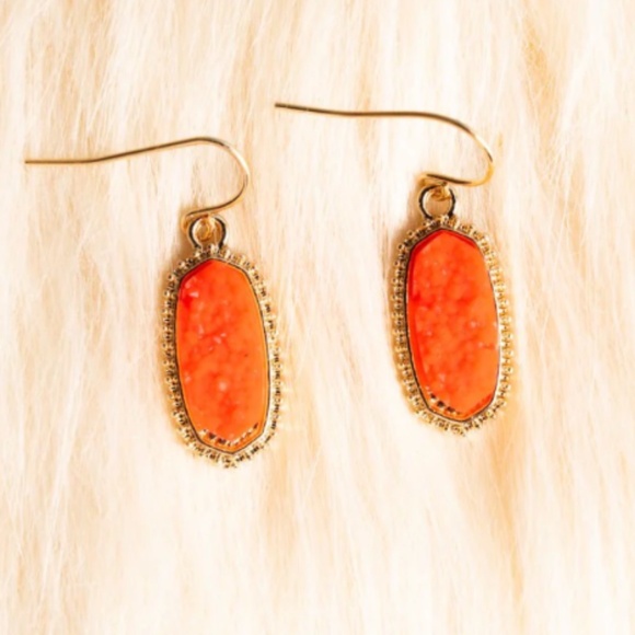 Anelise Light Neon Orange Druzy Earrings - Picture 1 of 1